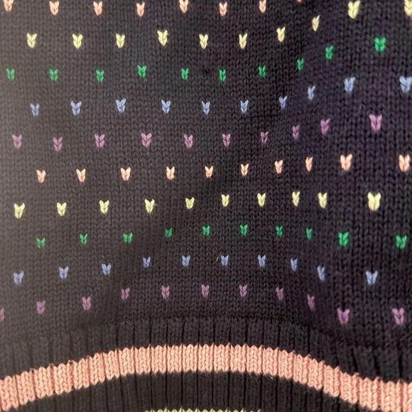 Lands' End Navy Sweater with Striped Hem - Picture 2 of 5